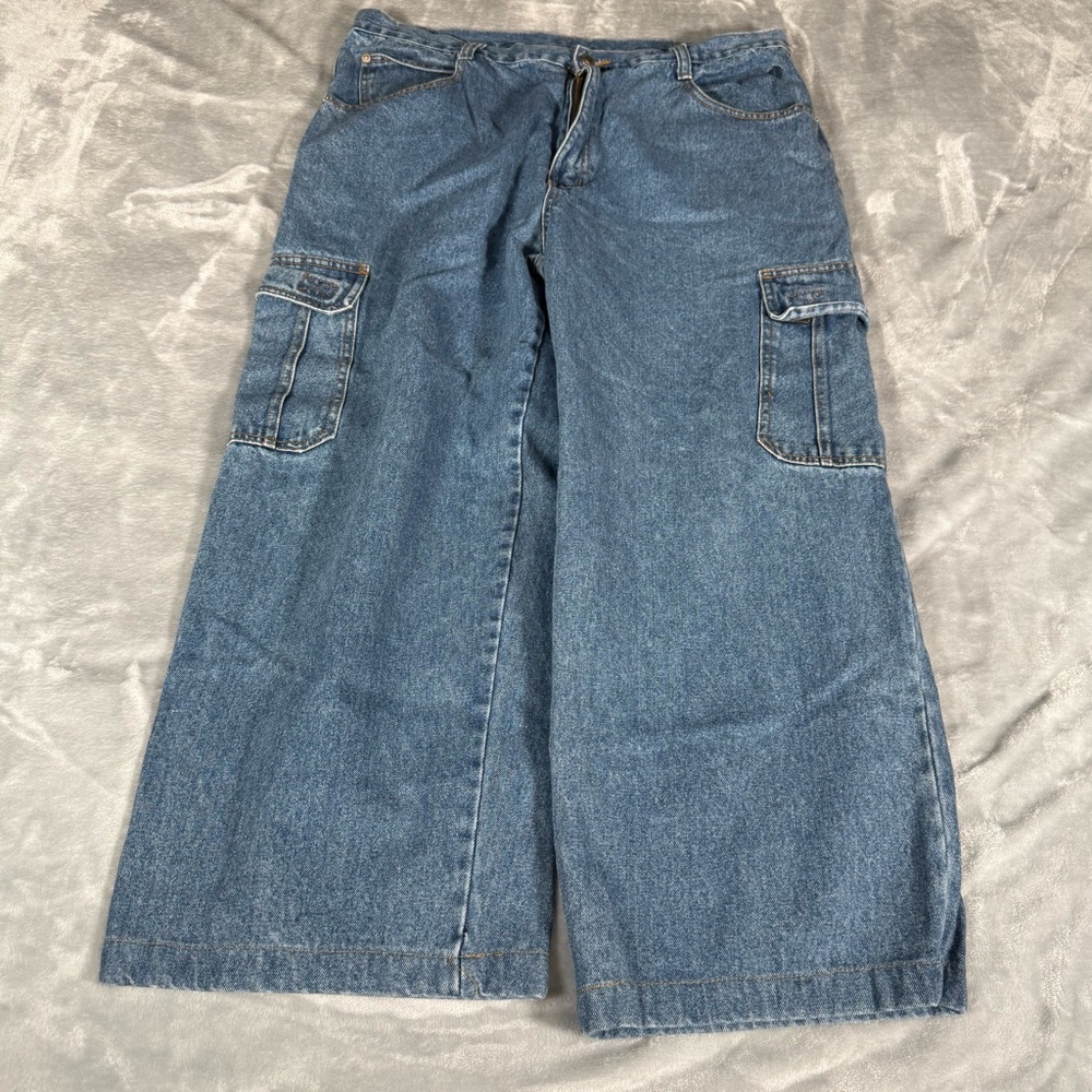 Vintage Hang Ten Cargo Denim Jeans Mens 38 (Fits 36x26) Altered Baggy Skater Y2K